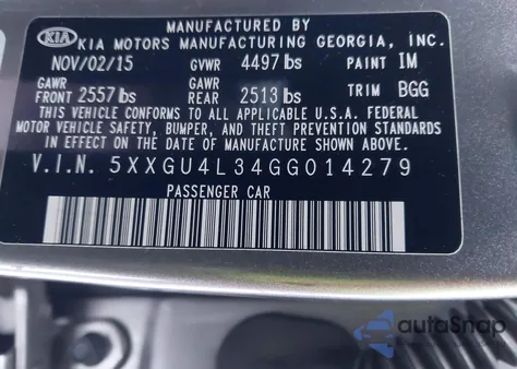 2016 Kia Optima Ex from USA, damaged, VIN 5XXGU4L34GG014279